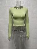 Solid Color Long Sleeve O Neck Tops GYSM-LZY014