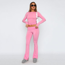 Solid Color Tops And Flare Pants 2 Piece Set GYSM-W0719