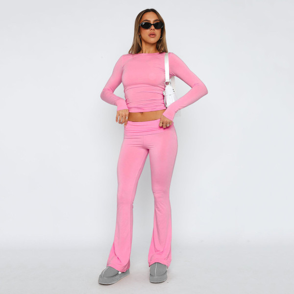 Solid Color Tops And Flare Pants 2 Piece Set GYSM-W0719