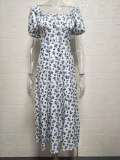 Casual Bubble Sleeve Sling Split Print Dress GYSM-W0274