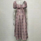 Casual Bubble Sleeve Sling Split Print Dress GYSM-W0274