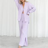 Solid Color Long Sleeve Split Shirt Pants Two Piece Set GYSM-W0513
