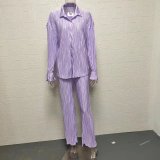 Solid Color Long Sleeve Split Shirt Pants Two Piece Set GYSM-W0513