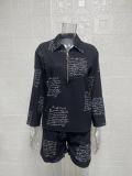 Print Long Sleeve Shirt Two Piece Shorts Set GYSM-W0553