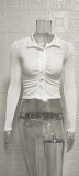 Pleated Lapel Single Breasted Long Sleeve Shirt GYSM-W0292