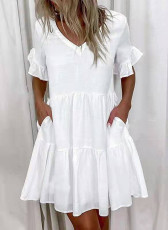 Plus Size Loose V-Neck Printed Ruffle Dress GYSM-W0291