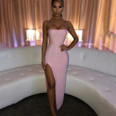 Backless Square Neck Solid Color Sling Midi Dress GYSM-W0504