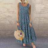 Plus Size Fashion Sleeveless O Neck Print Dress GYSM-W0094