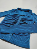 Pleated Lapel Single Breasted Long Sleeve Shirt GYSM-W0292