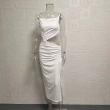 Shrunken Pleated Hollow Out Irregular Solid Sling Dress GYSM-W0506