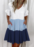 Plus Size Loose V-Neck Printed Ruffle Dress GYSM-W0291