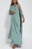 Solid Color Pullover V-Neck Dress Cardigan Jacket Set GYSM-W0743