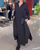 Solid Color V Neck Loose Long Dress GYSM-W0724