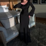 Solid Color Flare Sleeve Slim Maxi Dress GYSM-W0744