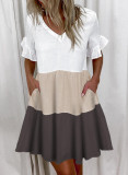 Plus Size Loose V-Neck Printed Ruffle Dress GYSM-W0291