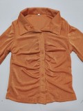 Pleated Lapel Single Breasted Long Sleeve Shirt GYSM-W0292