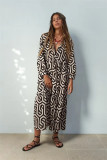 Long Sleeve Print Lapel Shirt Dress GYSM-W0515