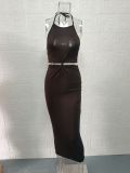 Sexy Solid Color Backless Halter Maxi Dress GYSM-W0512