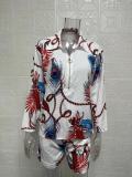 Print Long Sleeve Shirt Two Piece Shorts Set GYSM-W0553