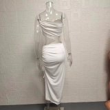 Shrunken Pleated Hollow Out Irregular Solid Sling Dress GYSM-W0506