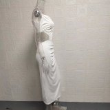 Shrunken Pleated Hollow Out Irregular Solid Sling Dress GYSM-W0506