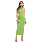 Sexy Solid Color Backless Halter Maxi Dress GYSM-W0512