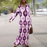 Plus Size Print Lapel Split Loose Maxi Dress GDAM-014