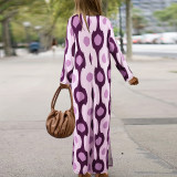 Plus Size Print Lapel Split Loose Maxi Dress GDAM-014