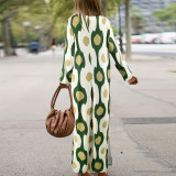 Plus Size Print Lapel Split Loose Maxi Dress GDAM-014
