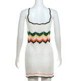 Contrast Color Sleeveless Knits Mini Dress XEF-45315