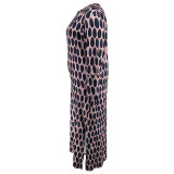 Plus Size Long Sleeve Print Split Maxi Dress GDAM-013