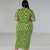 Plus Size Plaid Print Lapel Midi Dress GDAM-218389