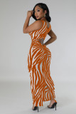 Zebra Print Backless Two Wear Long Dress SFY-2768