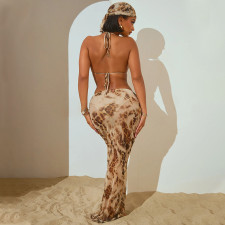 Sexy Print Tie Up Lingerie And Skirt Two Piece Set CYA-901197