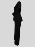 Solid Color Strappy Top Wide Leg Pants Casual Set MIL-T110