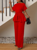 Solid Color Strappy Top Wide Leg Pants Casual Set MIL-T110