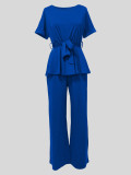 Solid Color Strappy Top Wide Leg Pants Casual Set MIL-T110