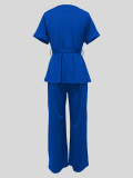 Solid Color Strappy Top Wide Leg Pants Casual Set MIL-T110