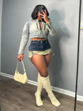 Vintage Aged Sexy Zipper Denim Culottes QXTF-82053
