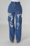 Loose High-waisted Holes Jeans LX-6975