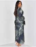 Loose Printed Casual Satin Long Dress LS-0406