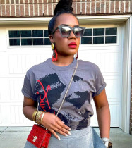 Short Sleeve Print Loose T Shirt BGN-345
