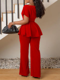 Solid Color Strappy Top Wide Leg Pants Casual Set MIL-T110
