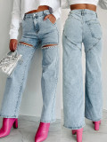 Casual Holes Loose Staight Jeans GYAN-3289