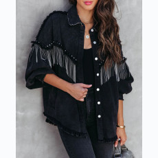 Chain Studded Street Fashion Single Breasted Denim Jacket GYAN-641