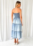 Patchwork Side Split Cake Denim Long Dress GYAN-3256