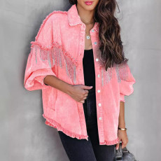 Chain Studded Street Fashion Single Breasted Denim Jacket GYAN-641