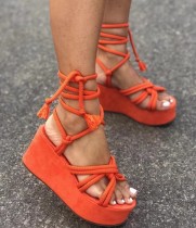 Copy Strappy Slope Heel Thick Sandals GYUX-a050