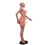 Solid Color Bodysuit Sport Two Piece Skirt Set TR-1310