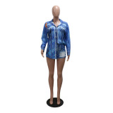 Printed Long Sleeve Shirt Shorts Two Piece Set CYA-901198